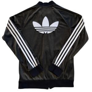 Adidas Track Jacket Girl Large Gray Velour Velvet Full Zip Streetwear Hip Hop